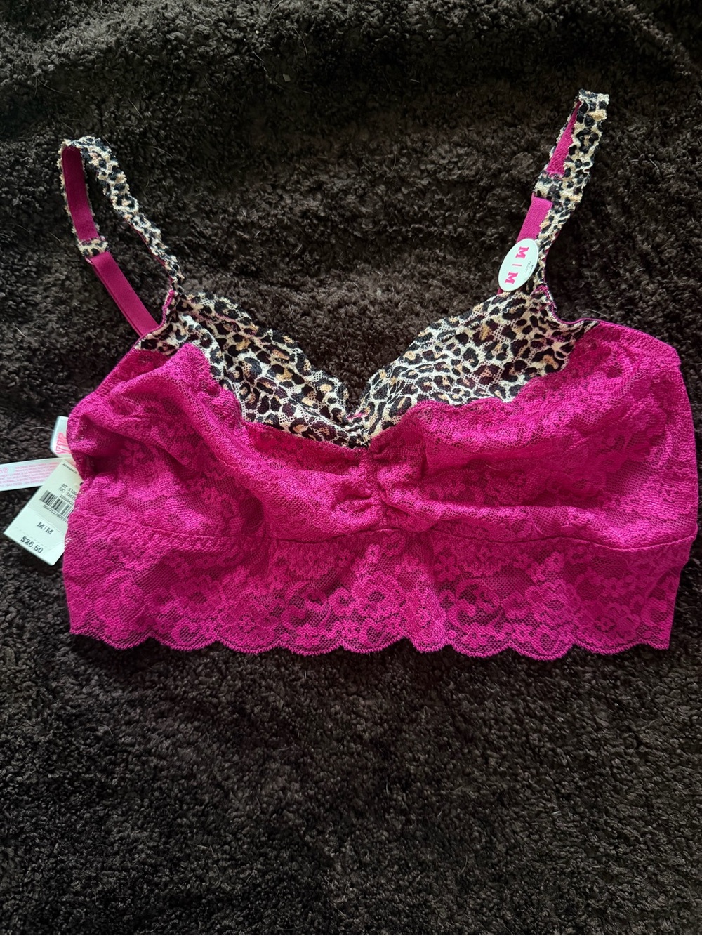Victoria's Secret Fuchsia Lace Bralette with Leopard Trim